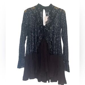 Free People Ooh la Luxe Petaluma lace tunic long sleeve black lace small NWT